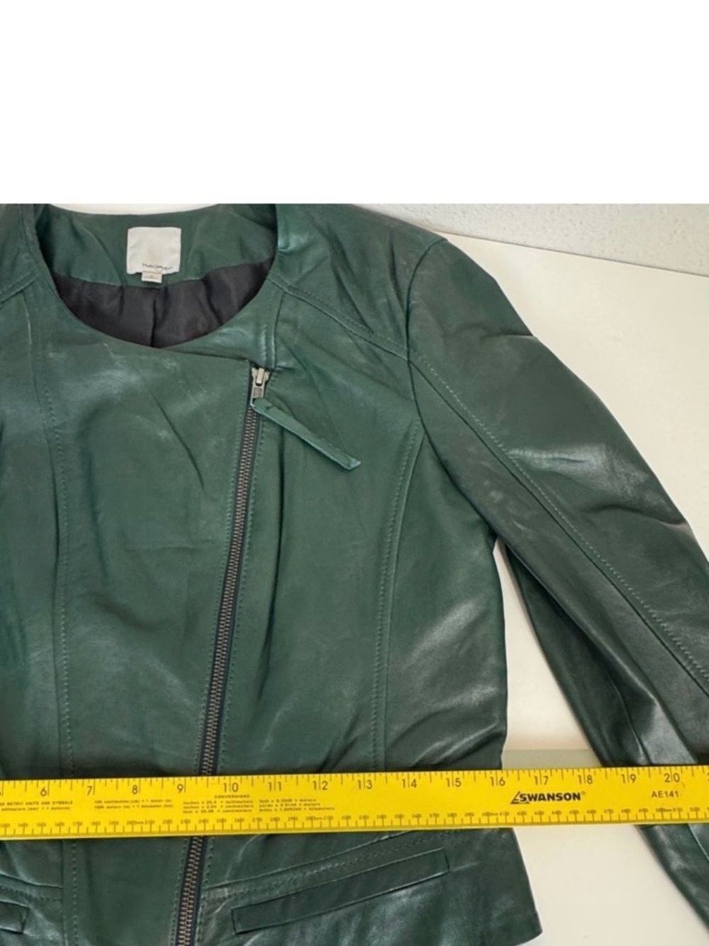 Nordstrom Halogen Quilted Green Leather Moto Jacket M - Picture 10 of 11